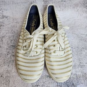 Keds Canvas Tennis Shoes Sneakers Gold Stripe Pattern Women's Size 6